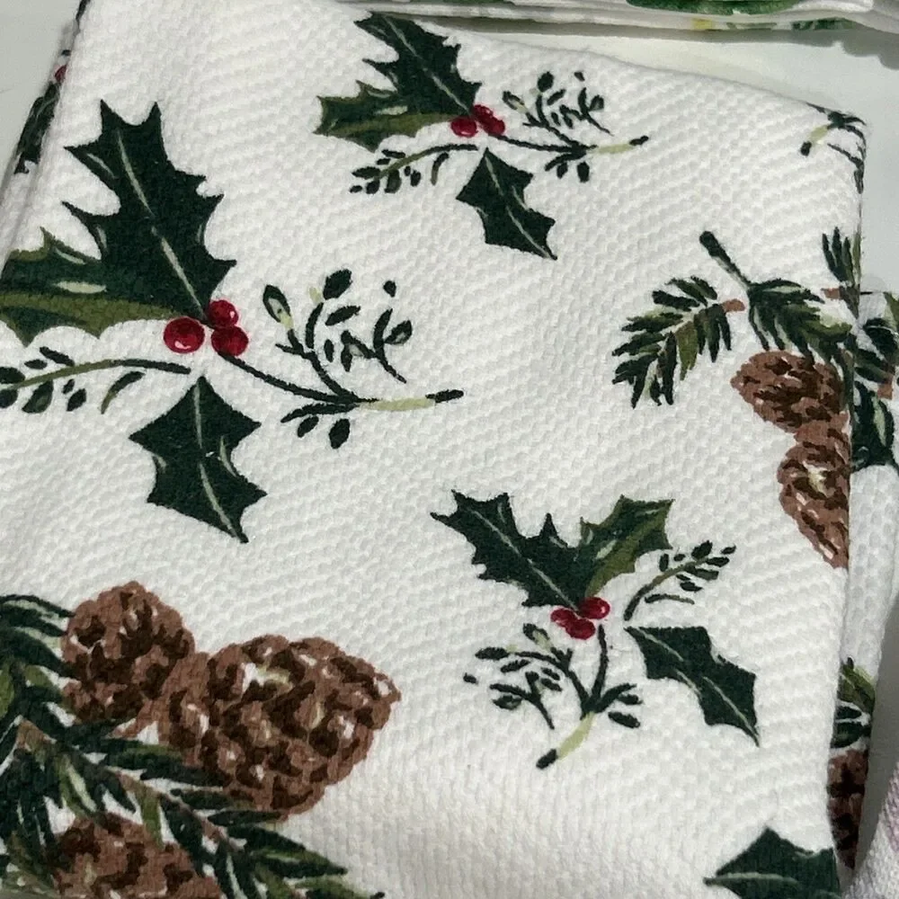Lot of 6 Cotton Dish Kitchen Towels Seasonal Herbs Holiday Easter Floral